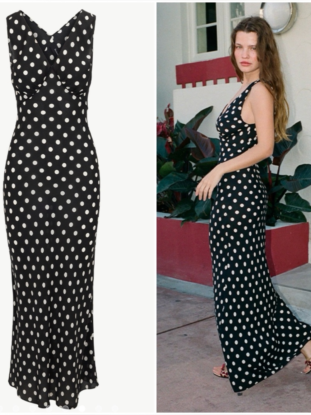 $290 REALISATION PAR SILK POLKA DOT RETRO MAXI DRESS FREE PEOPLE STONE COLD FOX